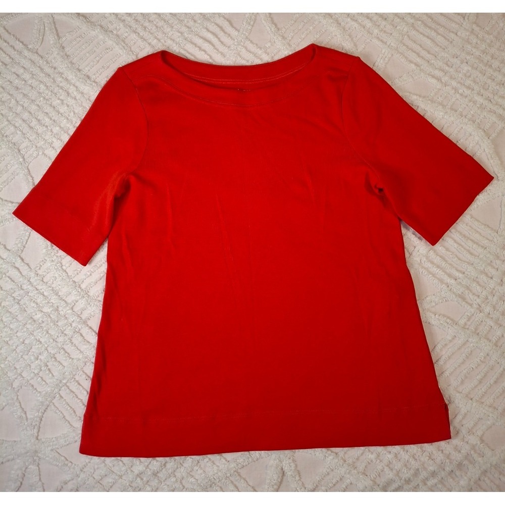 Chico's 1 Medium Ultimate‎ Tee Red/Orange Pima Cotton Boat Neck Short Sleeve Top